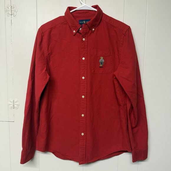 Polo Ralph Lauren Bear Logo Oxford Shirt Button Down Performance Kids XL Men S - Picture 2 of 12